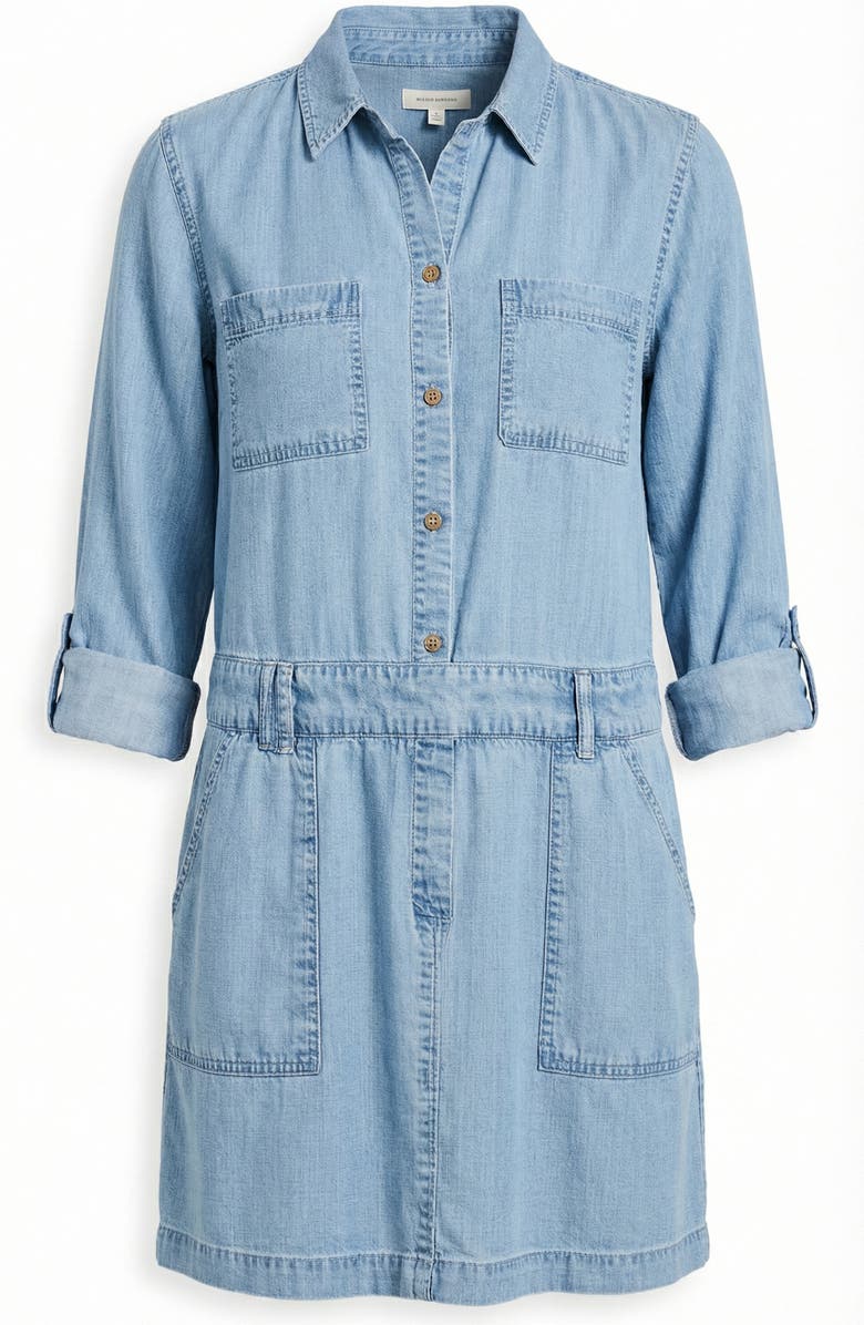 Modenaire Button-Front Long Sleeve Denim Mini Dress, Alternate, color, Light Wash Blue