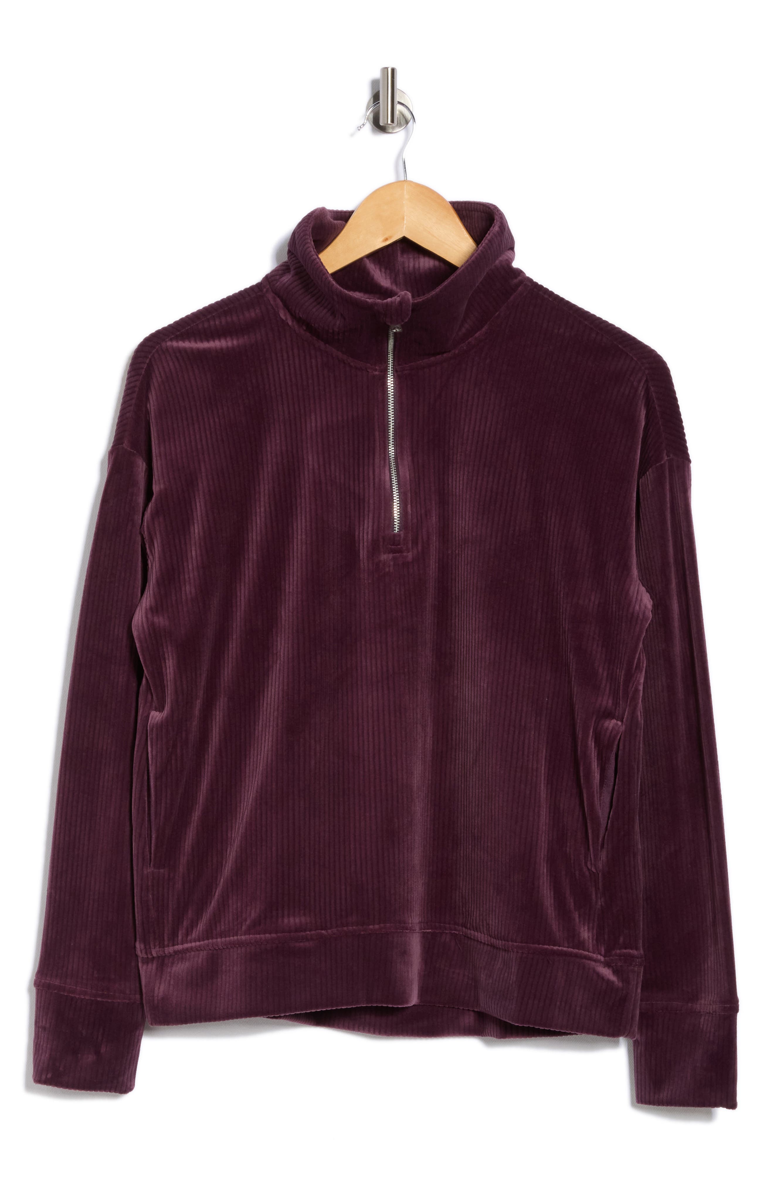 Ribbed Velour Quarter Zip Sweatshirt