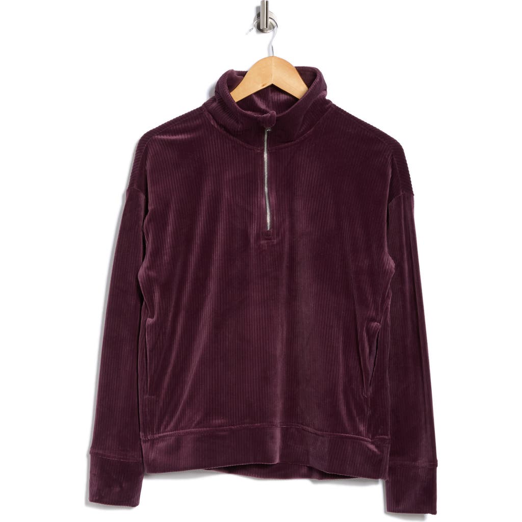 Apana Ribbed Velour Quarter Zip Sweatshirt In Burgundy