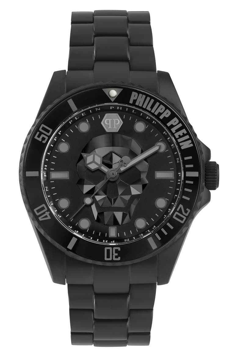 The $kull Carbon Fiber Dial Bracelet Watch, 44mm, Main, color, IP BLACK