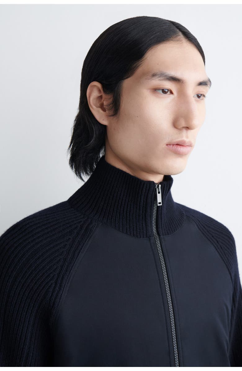 COS Cotton-Paneled Merino Track Jacket, Alternate, color, Navy