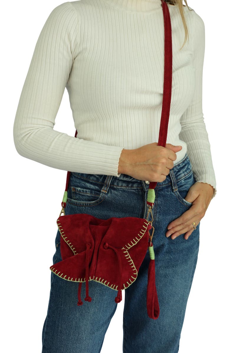 Carlos Falchi Mini Butterfly Suede Leather Bag, Alternate, color, Malbec