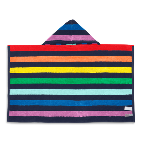 Primary Kids Stripe Hoodie Towel In Navy Rainbow Stripe