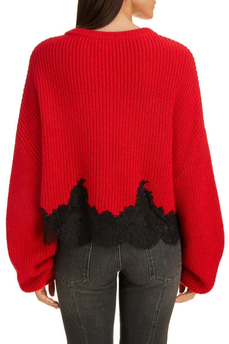 Lace Detail Logo Sweater, Alternate, color, POP RED