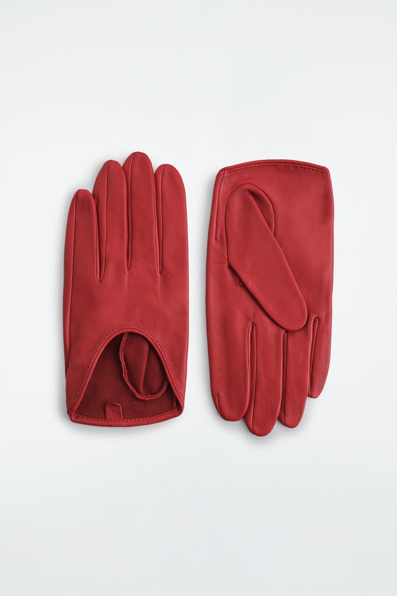 Leather Driving Gloves, Alternate, color, RED