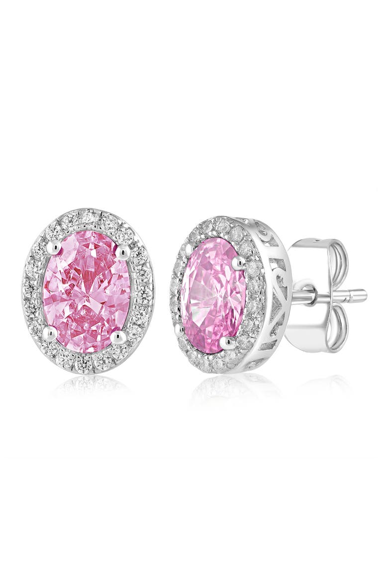 Oval Cubic Zirconia Halo Stud Earrings, Main, color, PINK