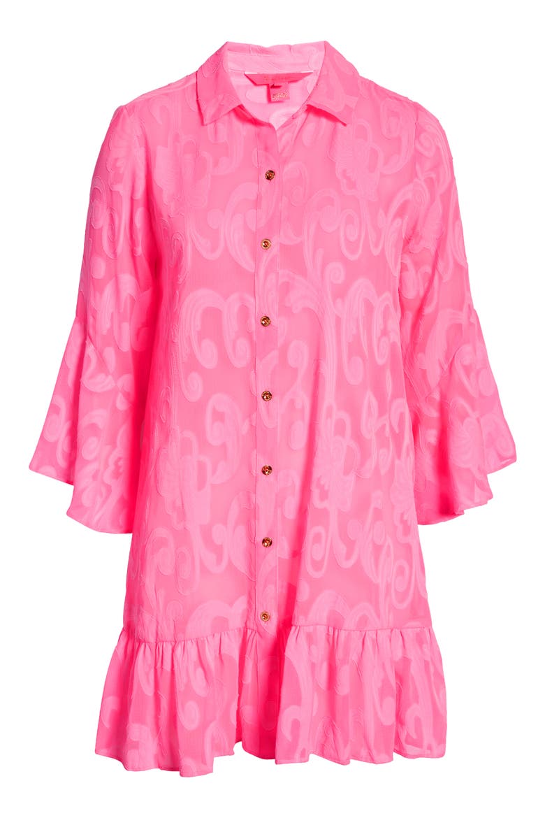 Jacquard Cover-Up Shirtdress, Alternate, color, PINK SHANDY POLY CREPE SWIRL C