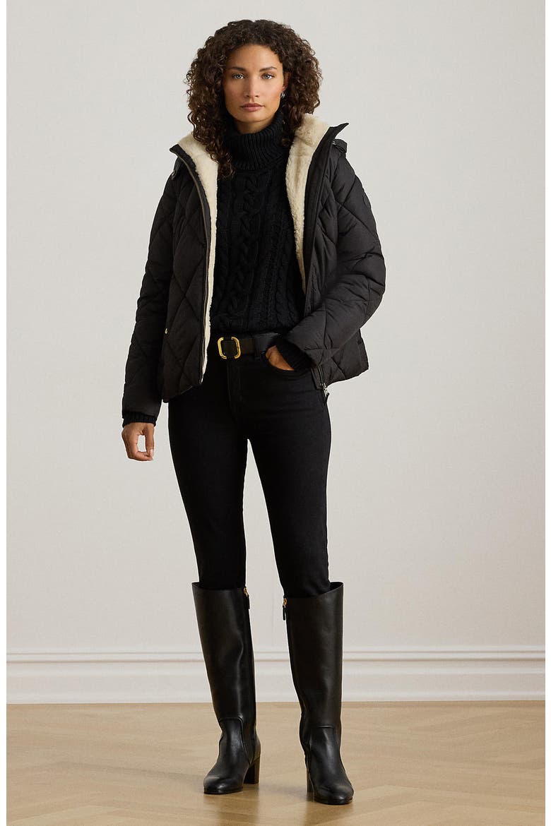 Lauren Ralph Lauren Diamond Puffer Coat with Faux Shearling Lining
