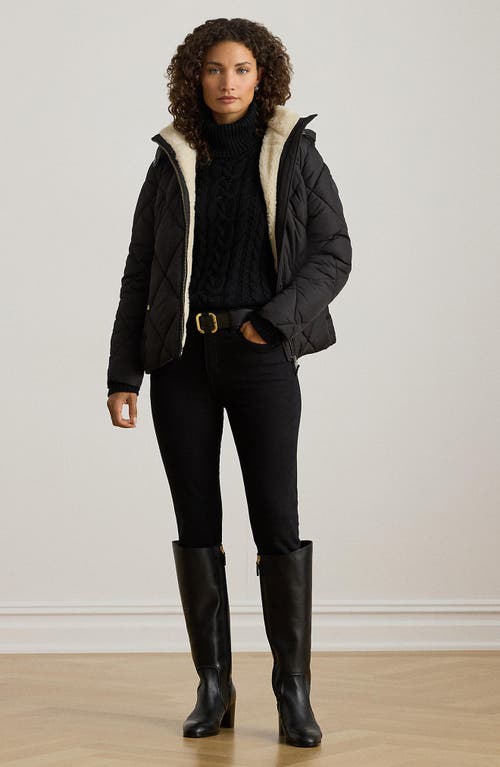 Ralph Lauren Lauren Diamond Puffer Coat With Faux Shearling Lining In Black