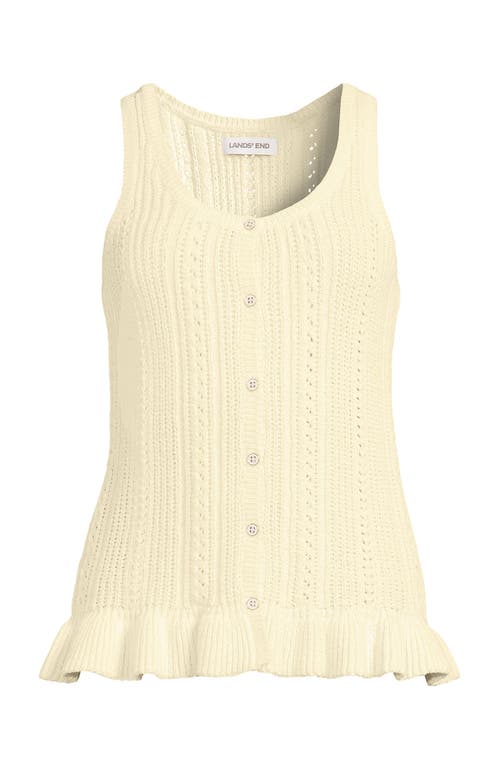 Lands' End Cotton Boucle Ruffle Hem Sleeveless Sweater In White