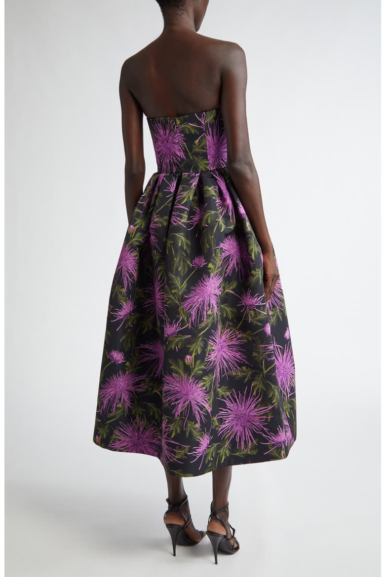 Chrysanthemum Print Strapless Cocktail Dress, Alternate, color, PURPLE/ NAVY