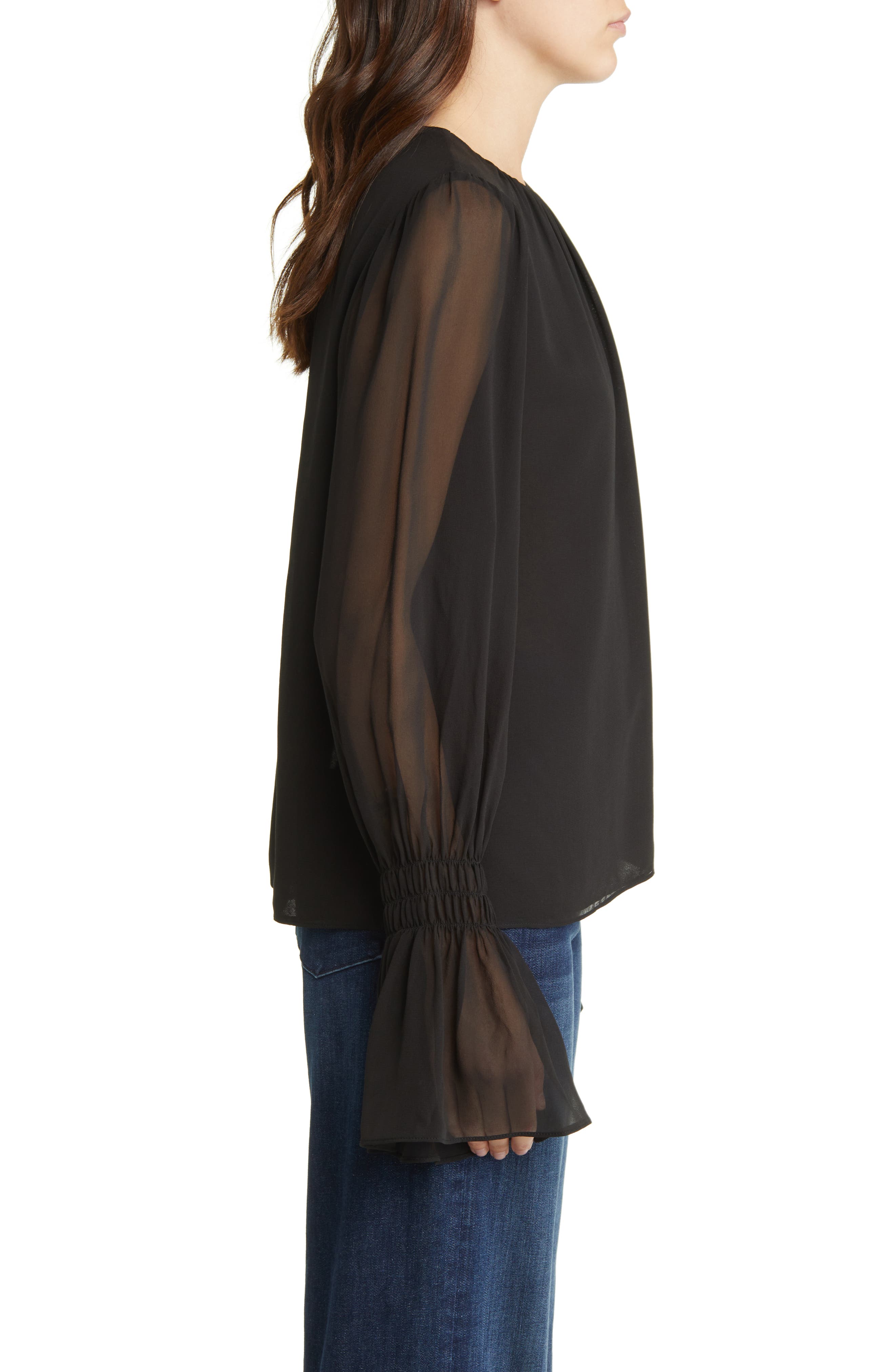 FRAME Ruffle Cuff Silk Georgette Blouse | Nordstrom