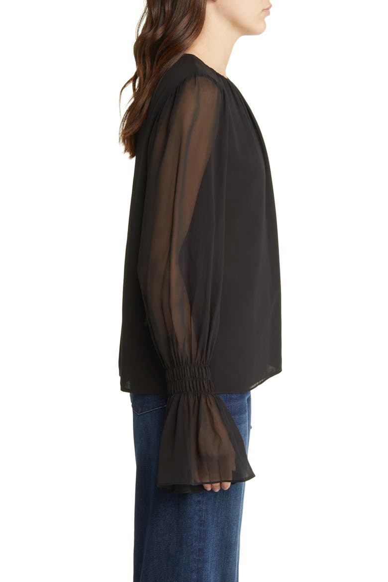 Ruffle Cuff Silk Georgette Blouse, Alternate, color, NOIR