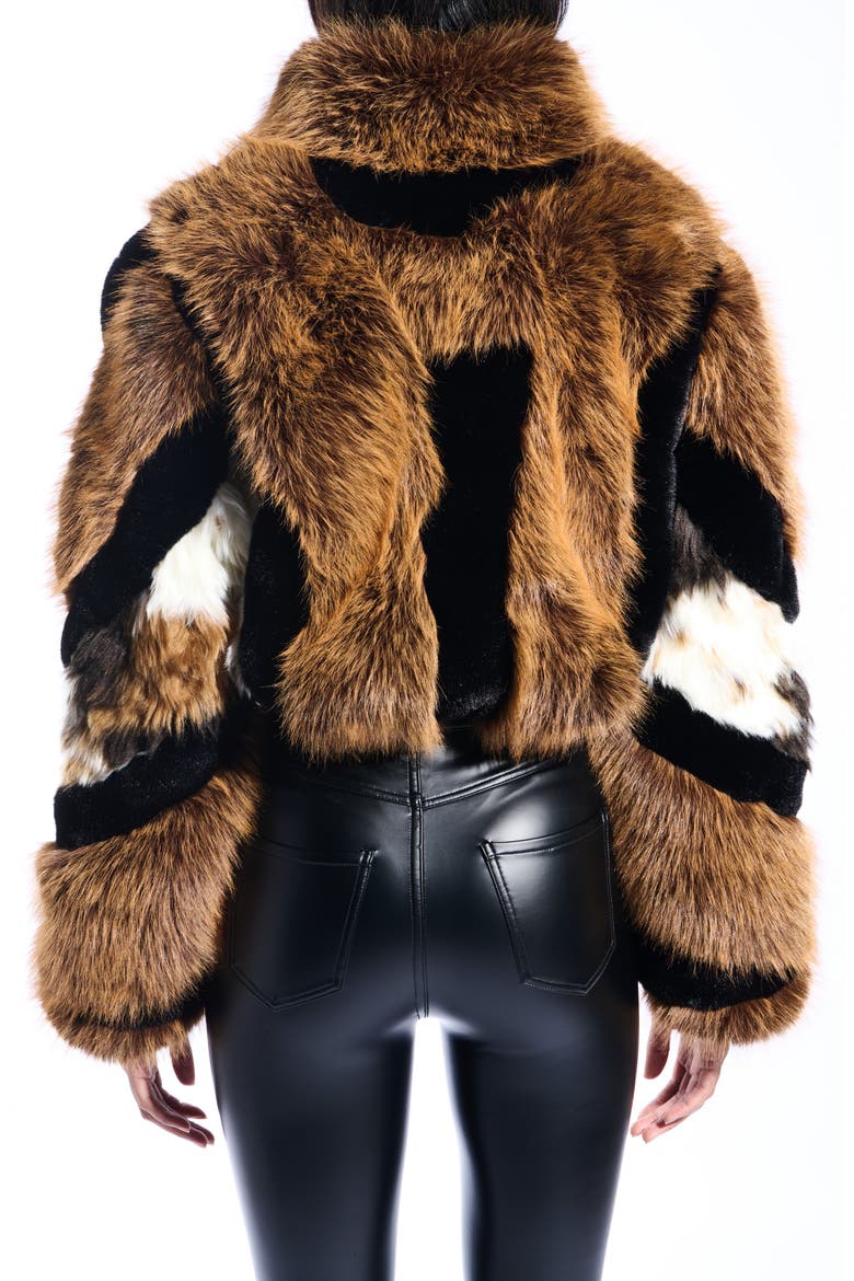 Chiara Faux Fur Crop Jacket, Alternate, color, BROWN MULTI