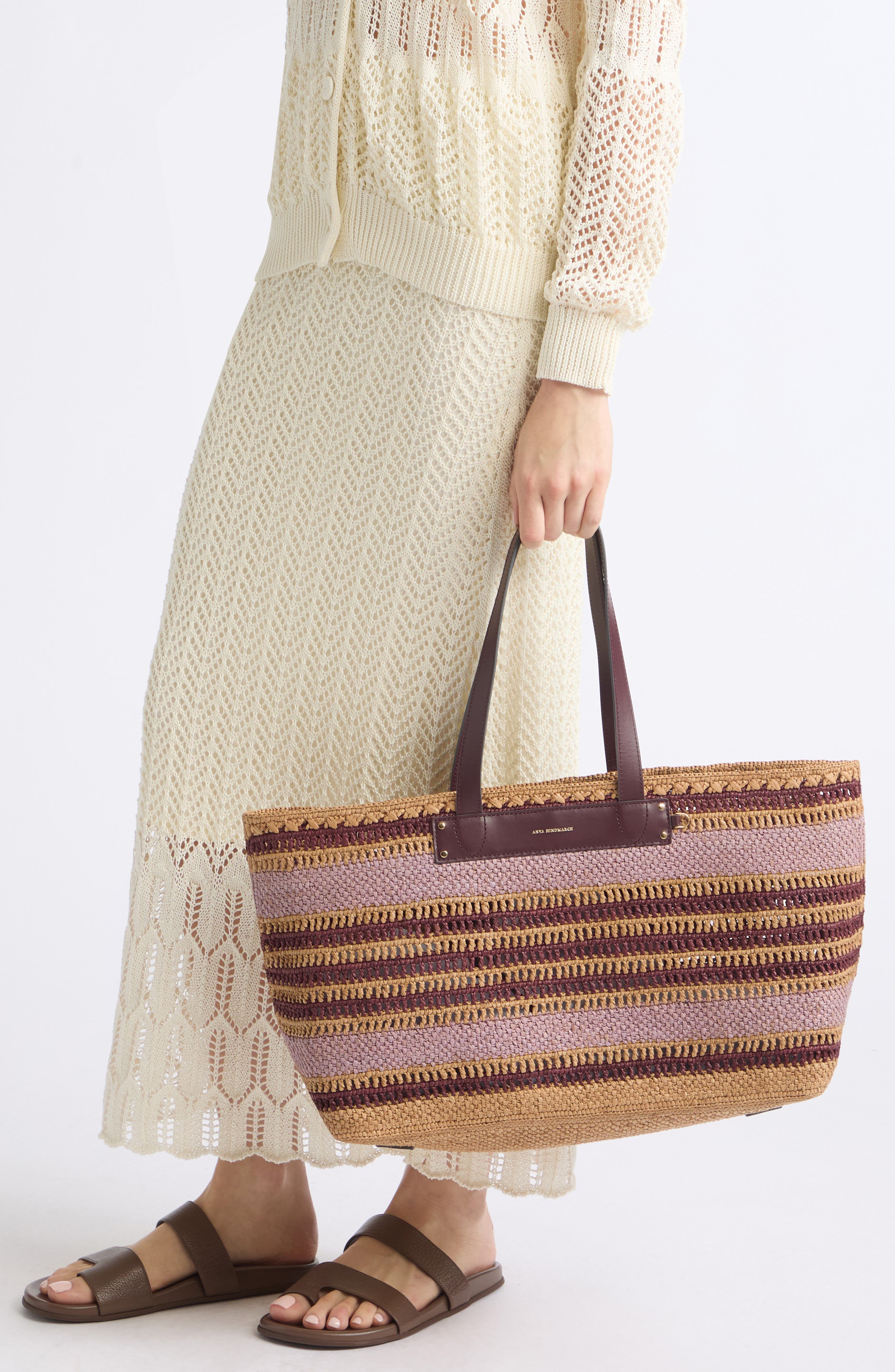 Stripe Raffia East/West Tote, Alternate, color, IRIS
