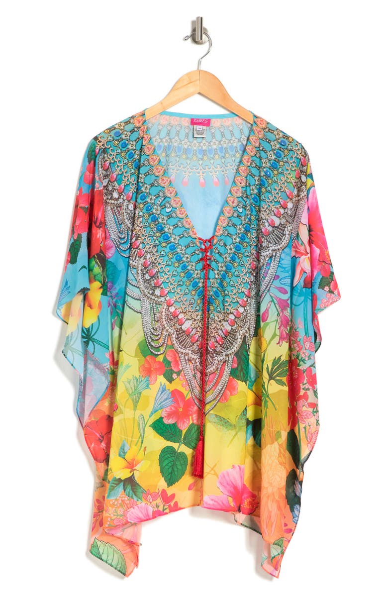 RANEES Blooming Print Poncho, Alternate, color, Ombre