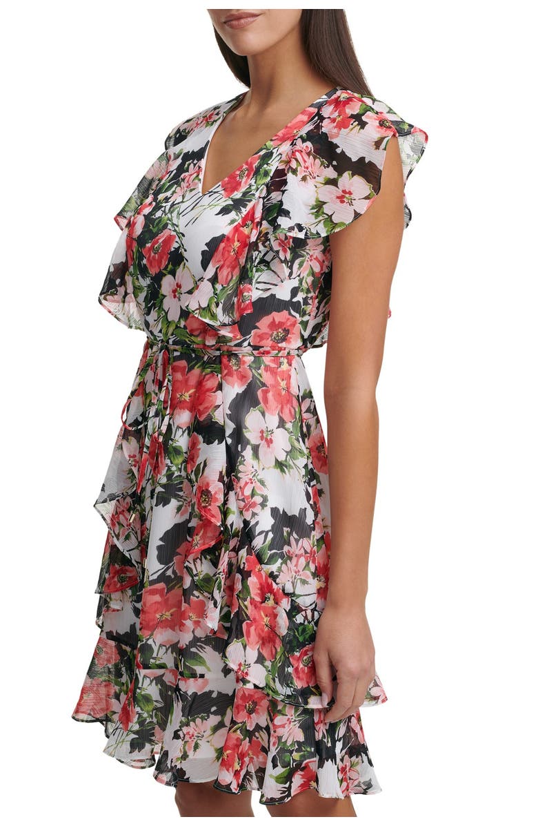 Tommy Hilfiger Short Sleeve Carmen Floral Fit And Flare Dress, Alternate, color, 
