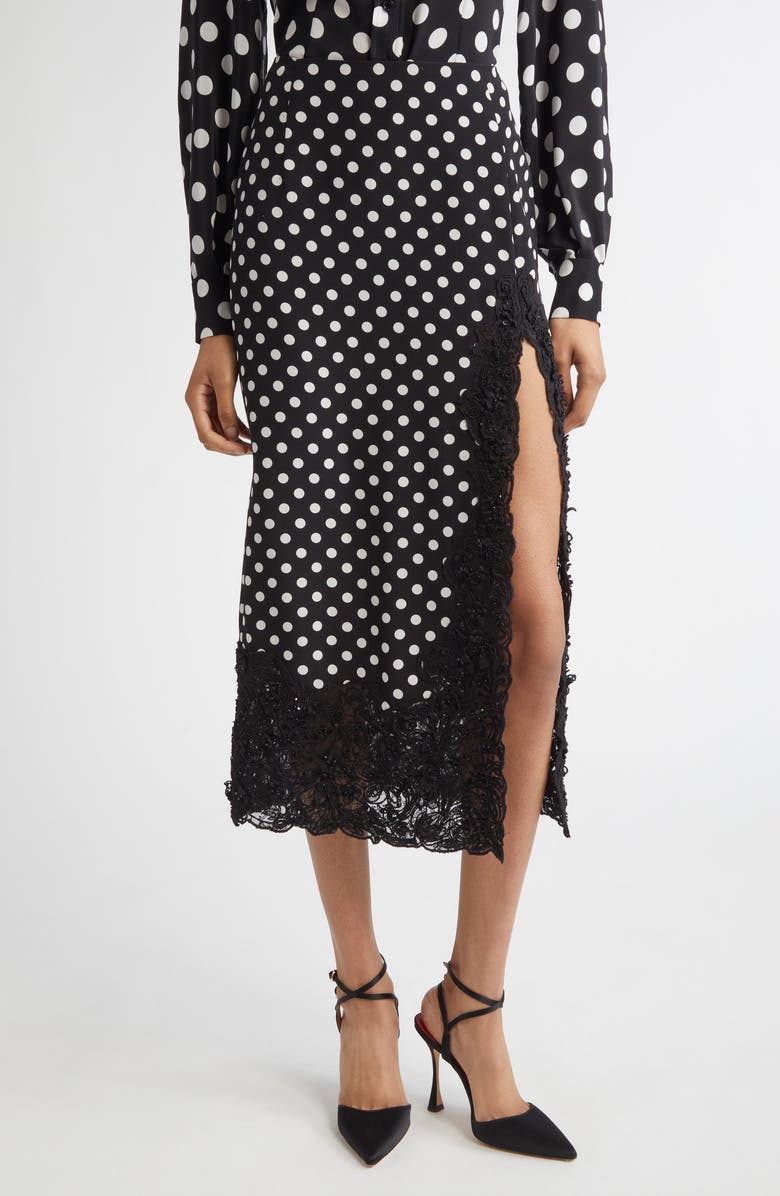 Carolina Herrera Lace Trim Polka Dot Skirt, Main, color, 