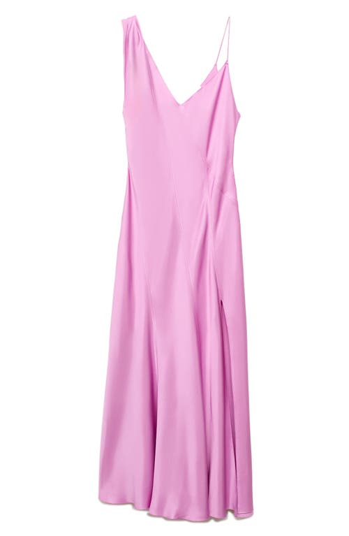 Mango One Shoulder Satin Midi Dress With Side Split In Purple