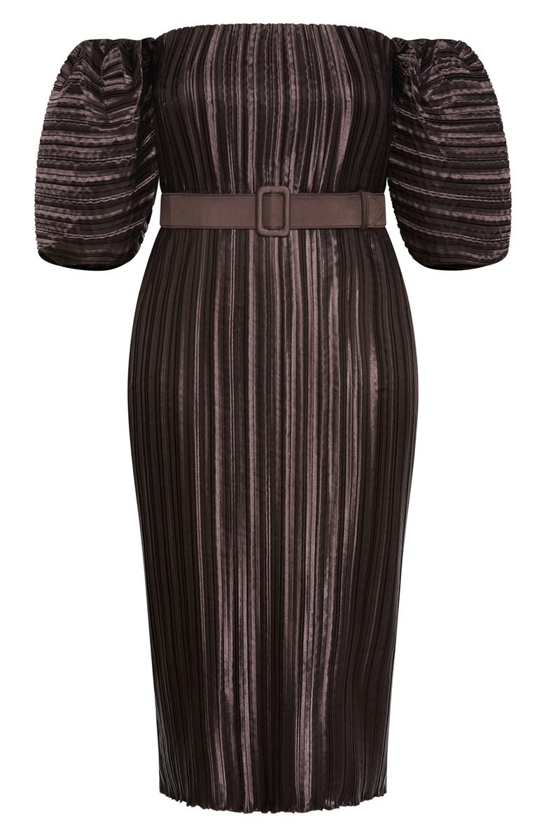 City Chic Krista Off the Shoulder Midi Dress, Alternate, color, Chocolate