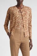 ST. JOHN Fine Gauge Leopard Print Wool Blend Cardigan