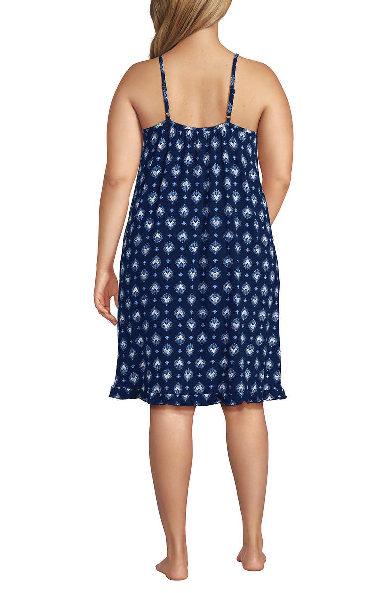 Lands' End Plus Size Cooling Knee Length Slip Nightgown, Alternate, color, Deep Sea Navy Large Foulard