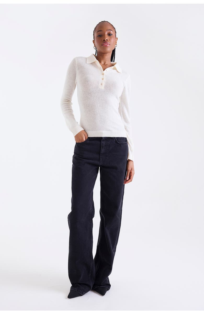 1982 Amaya Button 100% Cashmere Polo Top, Alternate, color, Natural White