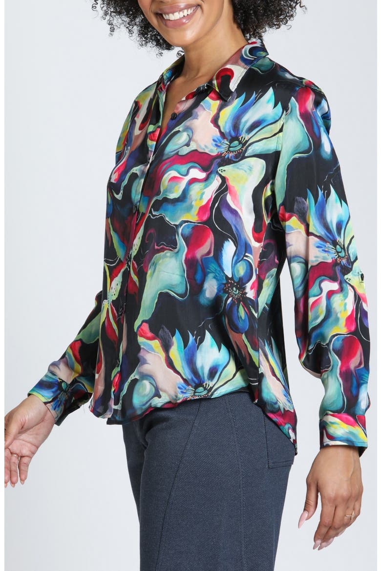 Print Roll Tab Sleeve Button-Up Shirt, Alternate, color, MIDNIGHT AURORA MULTI