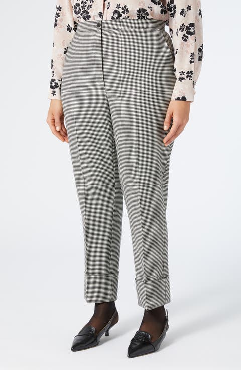 Houndstooth Stretch Virgin Wool Cuff Pants (Plus)