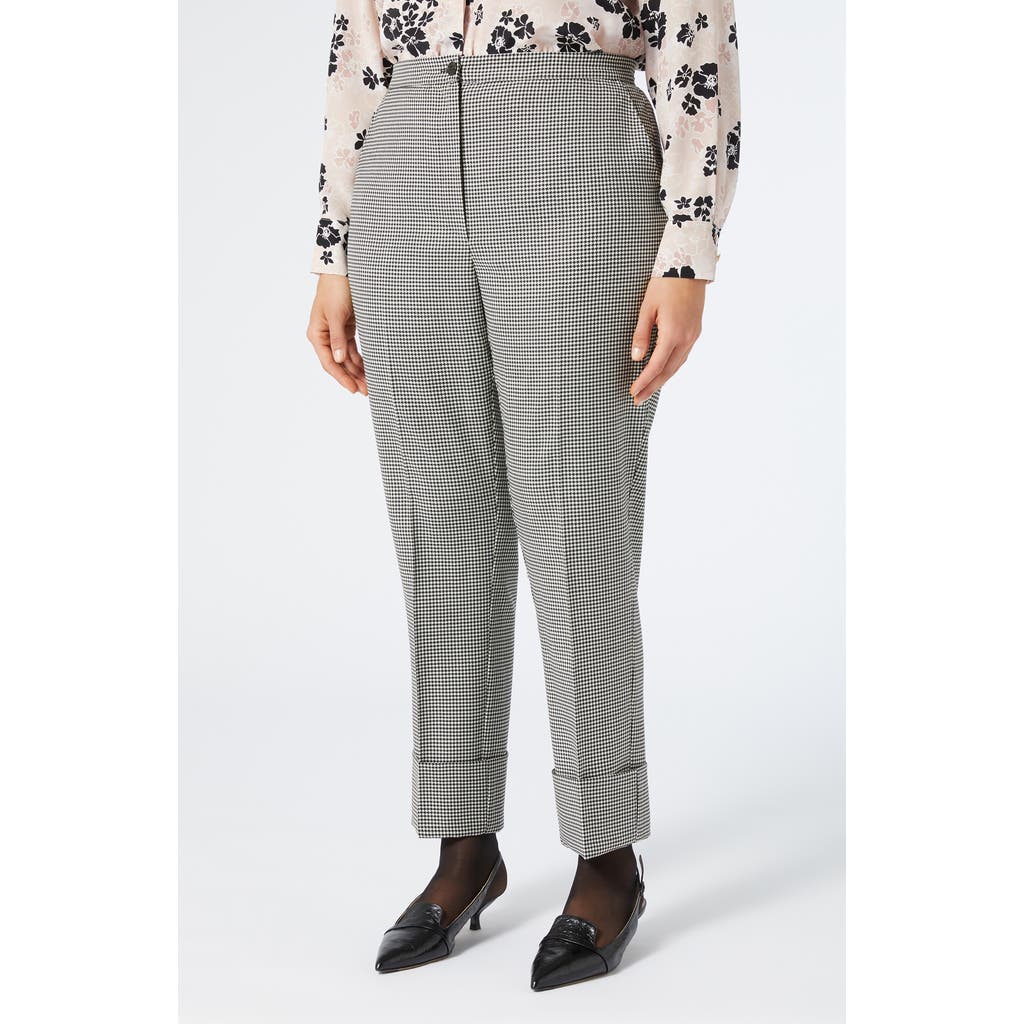 Marina Rinaldi Houndstooth Stretch Virgin Wool Cuff Pants In Gray