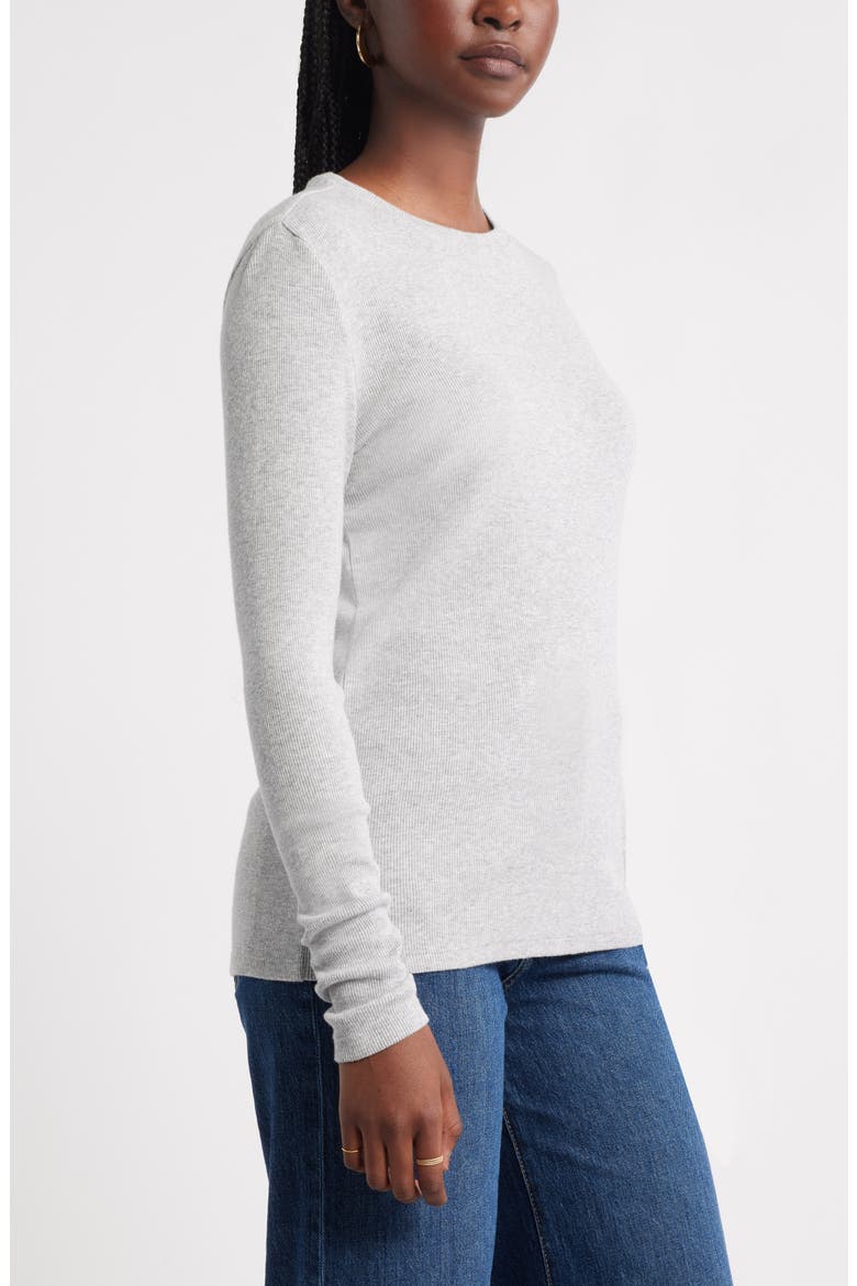 Long Sleeve Cotton Blend Rib T-Shirt, Alternate, color, GREY HEATHER