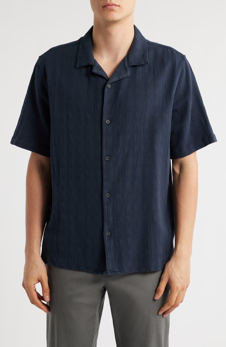 Wax London Didicot Open Weave Cotton Camp Shirt, Main, color, Navy