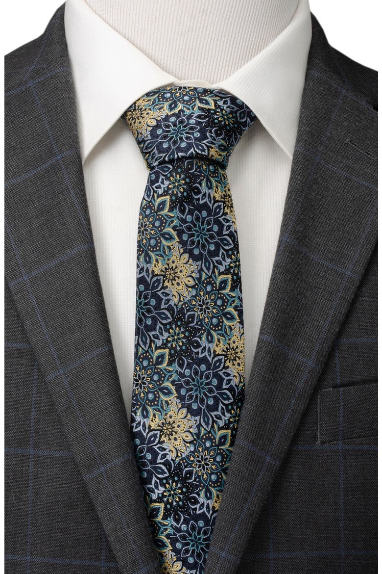 Kaleido Floral Navy Tan Silk Tie, Alternate, color, NAVY