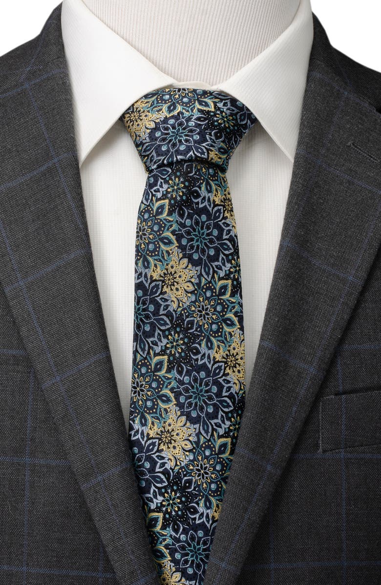Cufflinks, Inc. Kaleido Floral Navy Tan Silk Tie, Alternate, color,