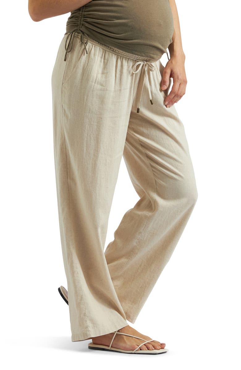 Ripe Maternity Indi Wide Leg Linen Pant, Alternate, color, Natural