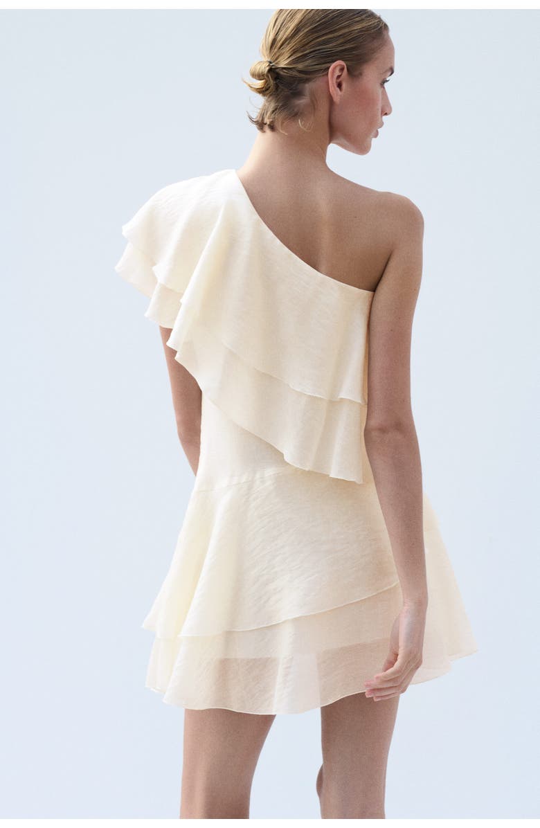 H&M Flounced One-shoulder Dress, Alternate, color, Cream