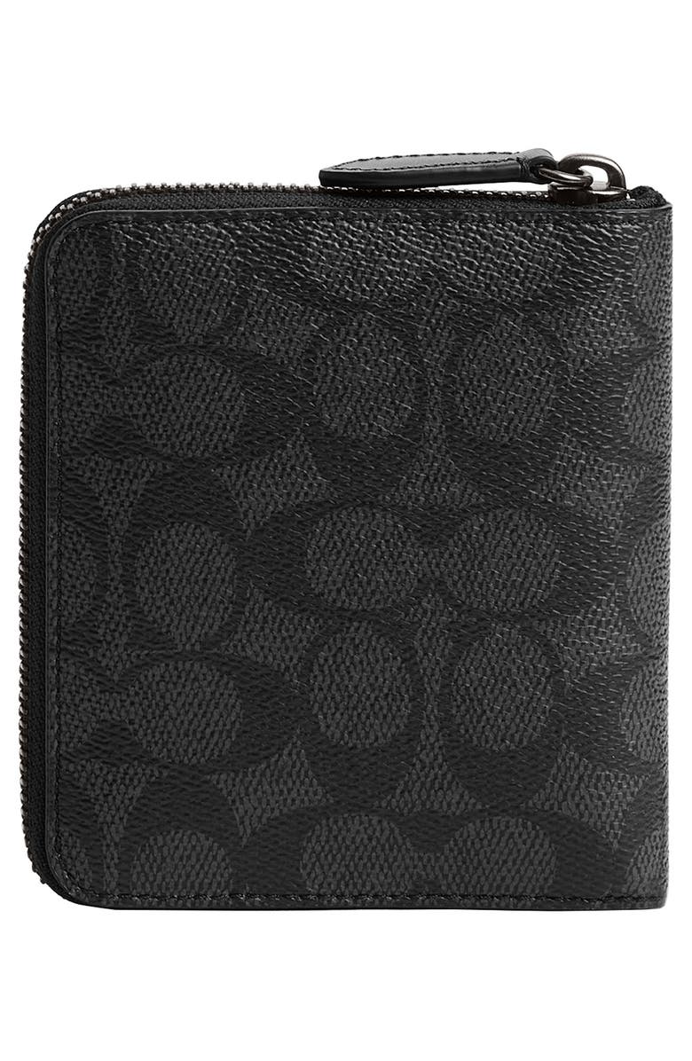 COACH Signature Coated Canvas & Leather Zip Around Bifold Wallet, Alternate, color,