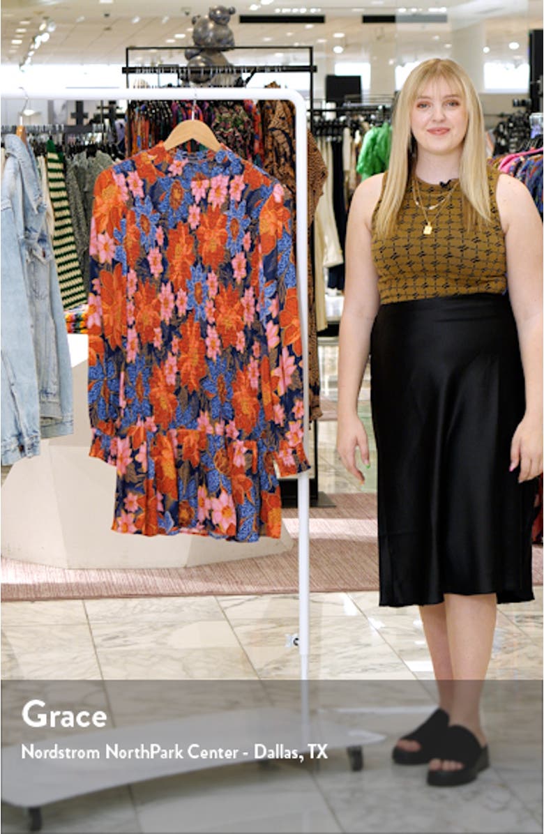 Garden Print Smocked Long Sleeve Minidress, sales video thumbnail