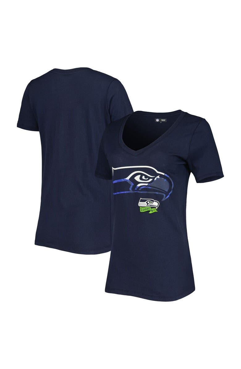 New Era Women's New Era College Navy Seattle Seahawks Ink Dye Sideline V-Neck T-Shirt, Main, color,