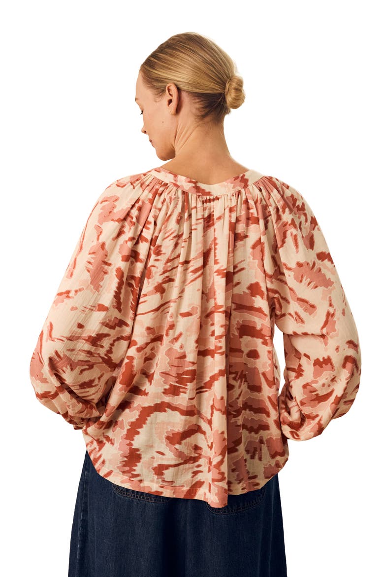 Long Sleeve Tie Neck Swing Shirt, Alternate, color, Ecru Blurred Floral