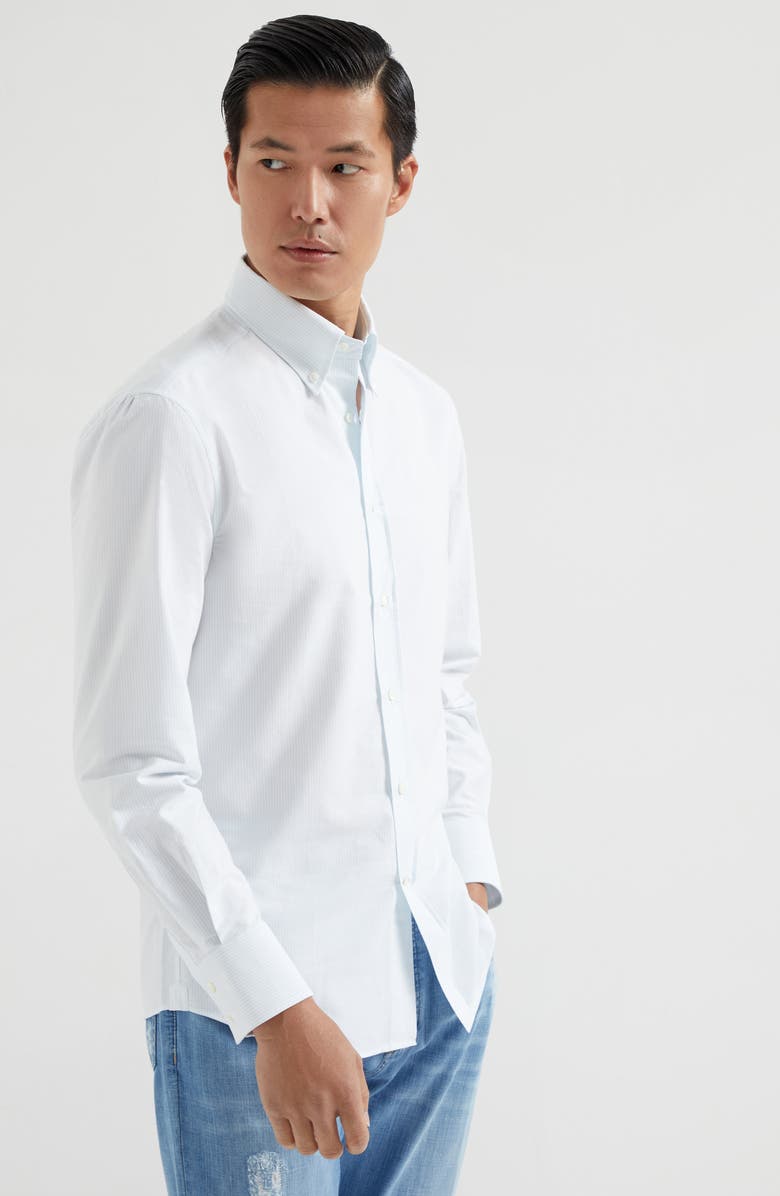 Brunello Cucinelli Striped poplin shirt, Alternate, color, 