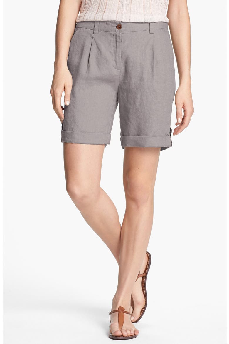 Cuff Linen Shorts, Main, color, PEWTER