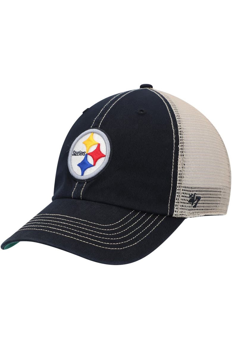 Men's '47 Black/Natural Pittsburgh Steelers Trawler Trucker Clean Up Snapback Hat, Main, color, Black