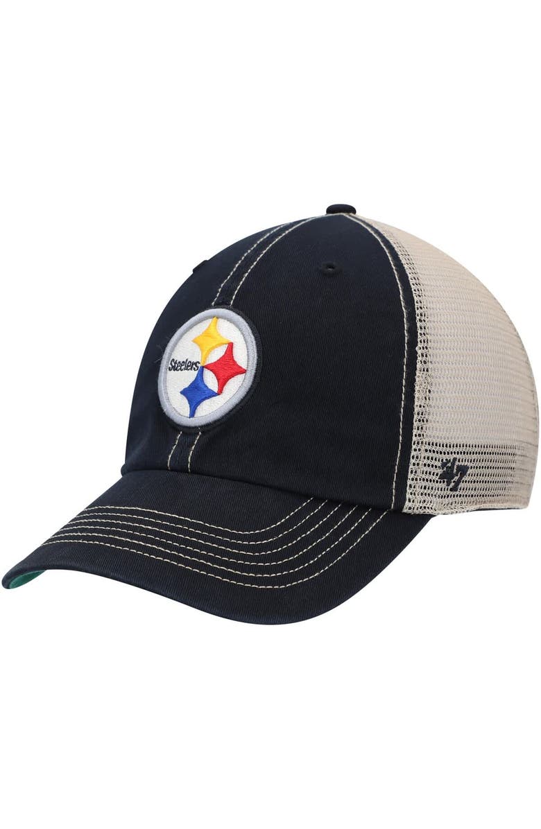 '47 Men's '47 Black/Natural Pittsburgh Steelers Trawler Trucker Clean Up Snapback Hat, Main, color, Black