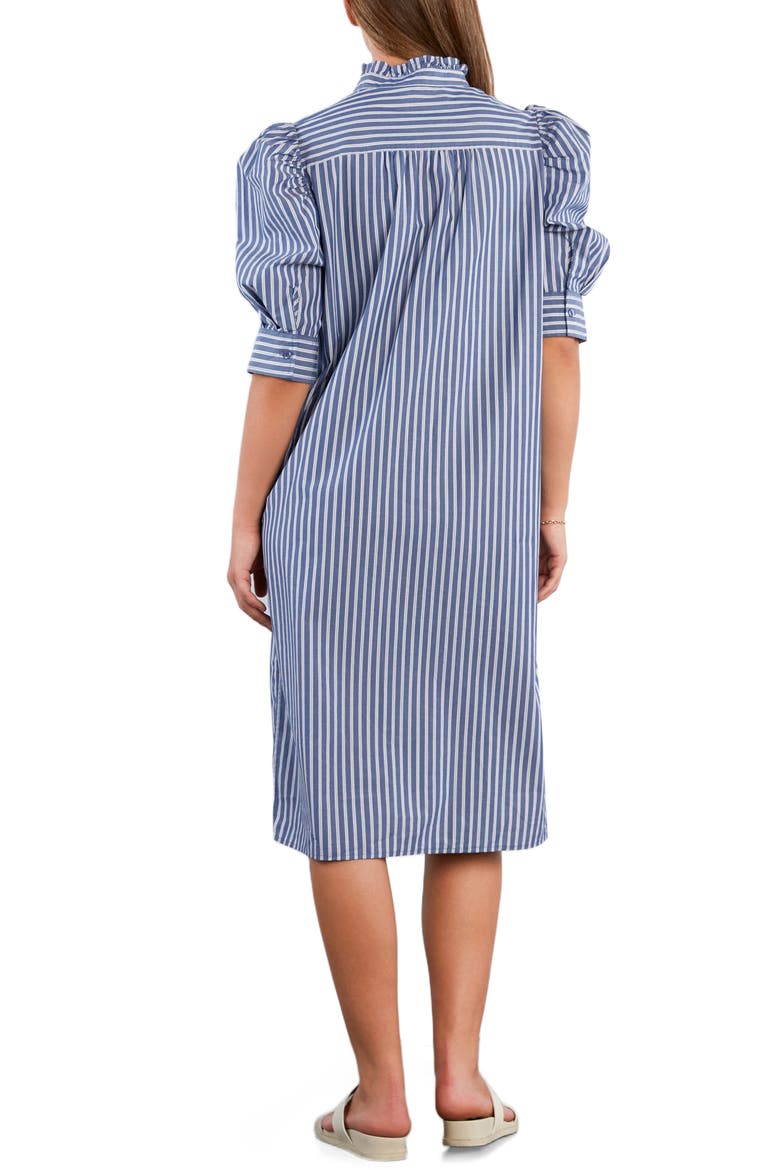 Sweet Stripe Puff Sleeve Cotton Shirtdress, Alternate, color, REGATTA BLUE