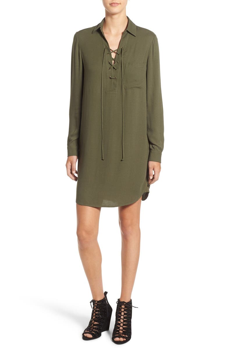 WAYF Lace-Up Shirtdress, Main, color, 
