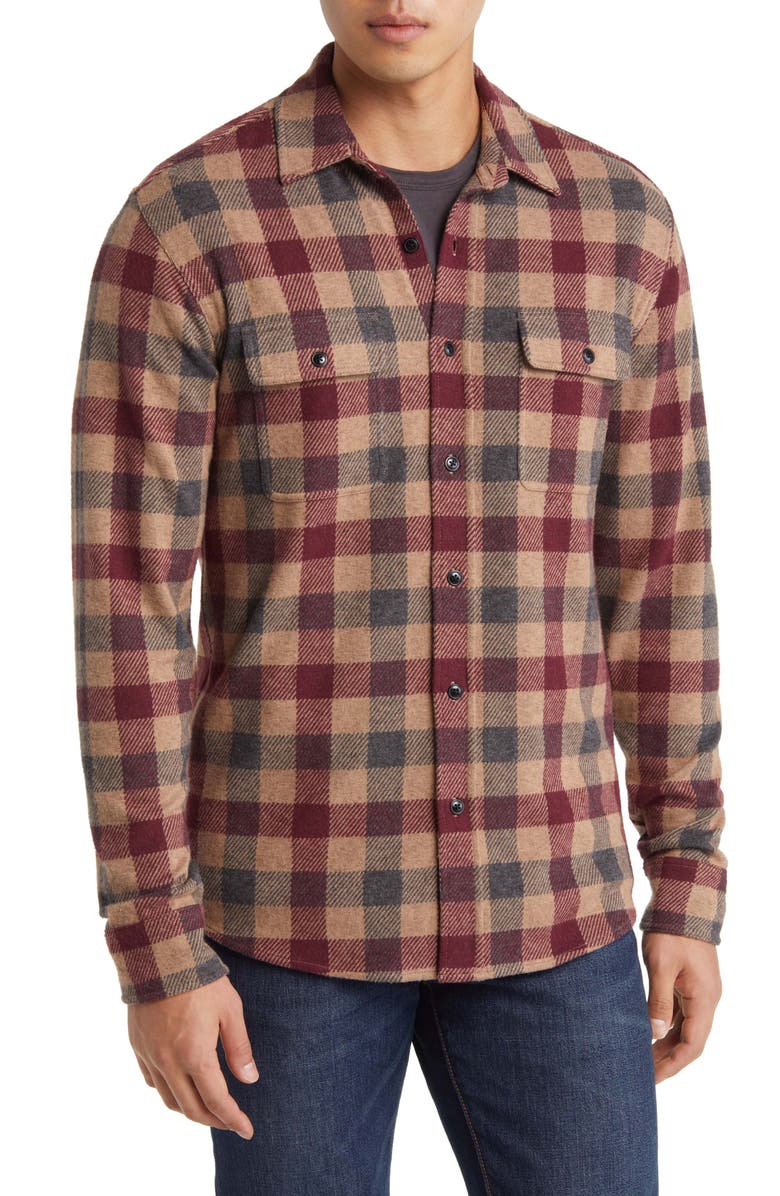 Faherty Legend Plaid Brushed Knit Button-Up Shirt, Alternate, color, 