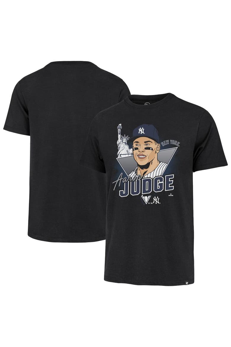 Men's '47 Aaron Judge Black New York Yankees Player Caricature Franklin T-Shirt, Main, color, Black