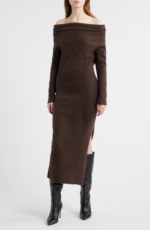 One-Shoulder Long Sleeve Sweater Dress