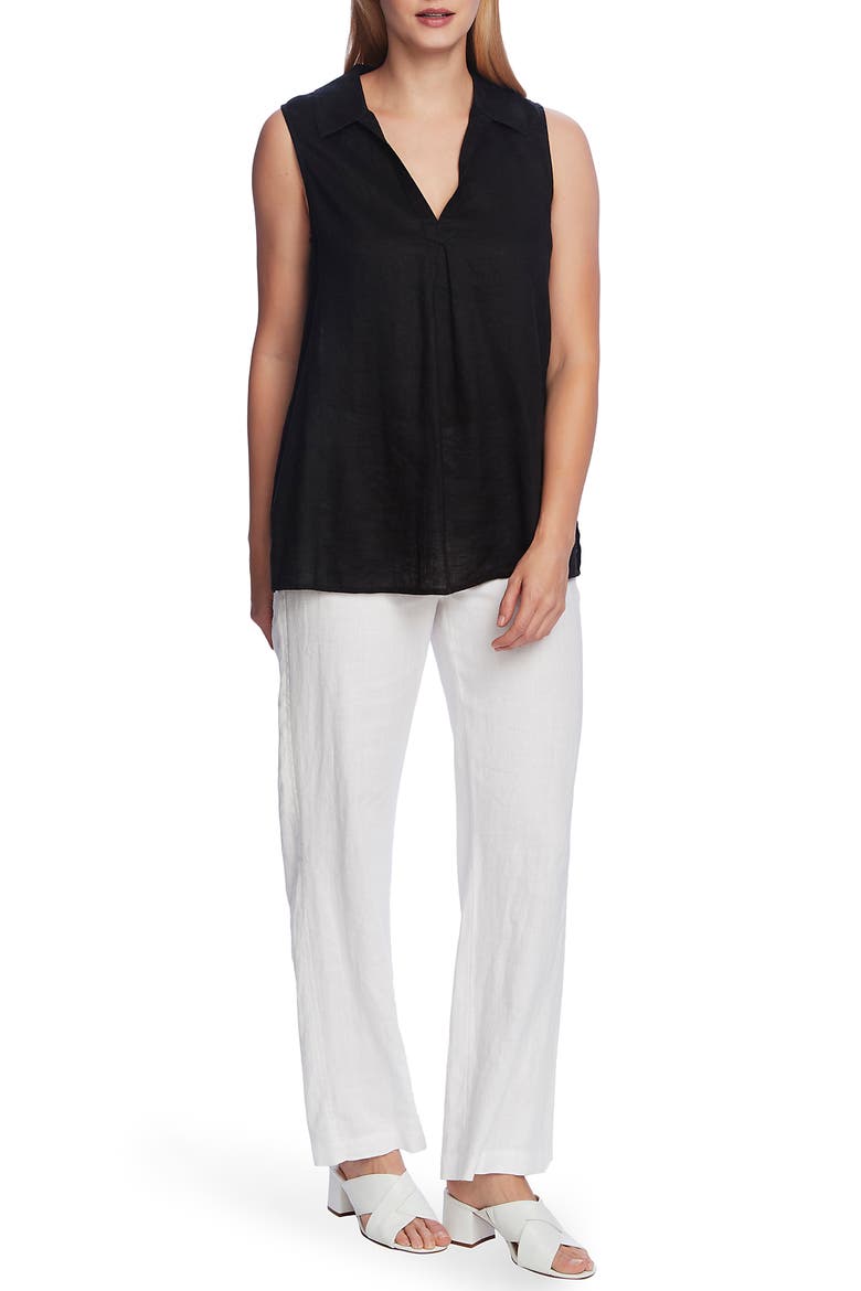 Split Neck Sleeveless Linen Top, Alternate, color, RICH BLACK
